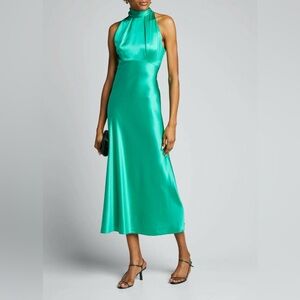 Saloni Elegant Green Satin Dress